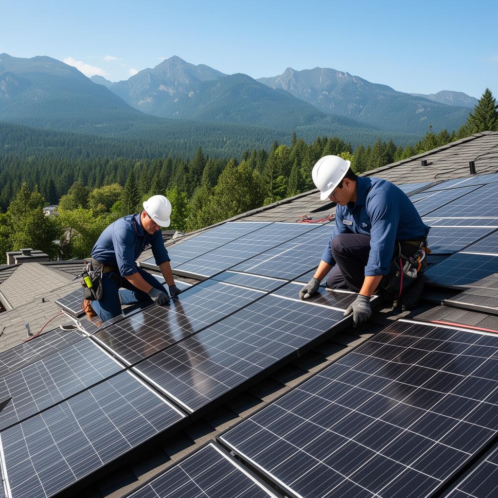 Montage von Solarmodulen auf dem Dach